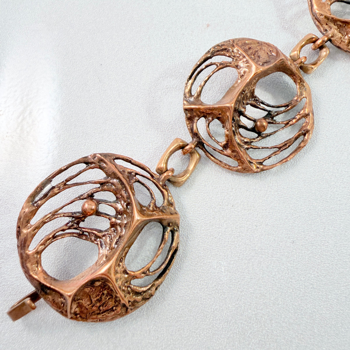 Karl Laine, Finland 1970s. Bold Vintage Bronze Spider Web Bracelet.