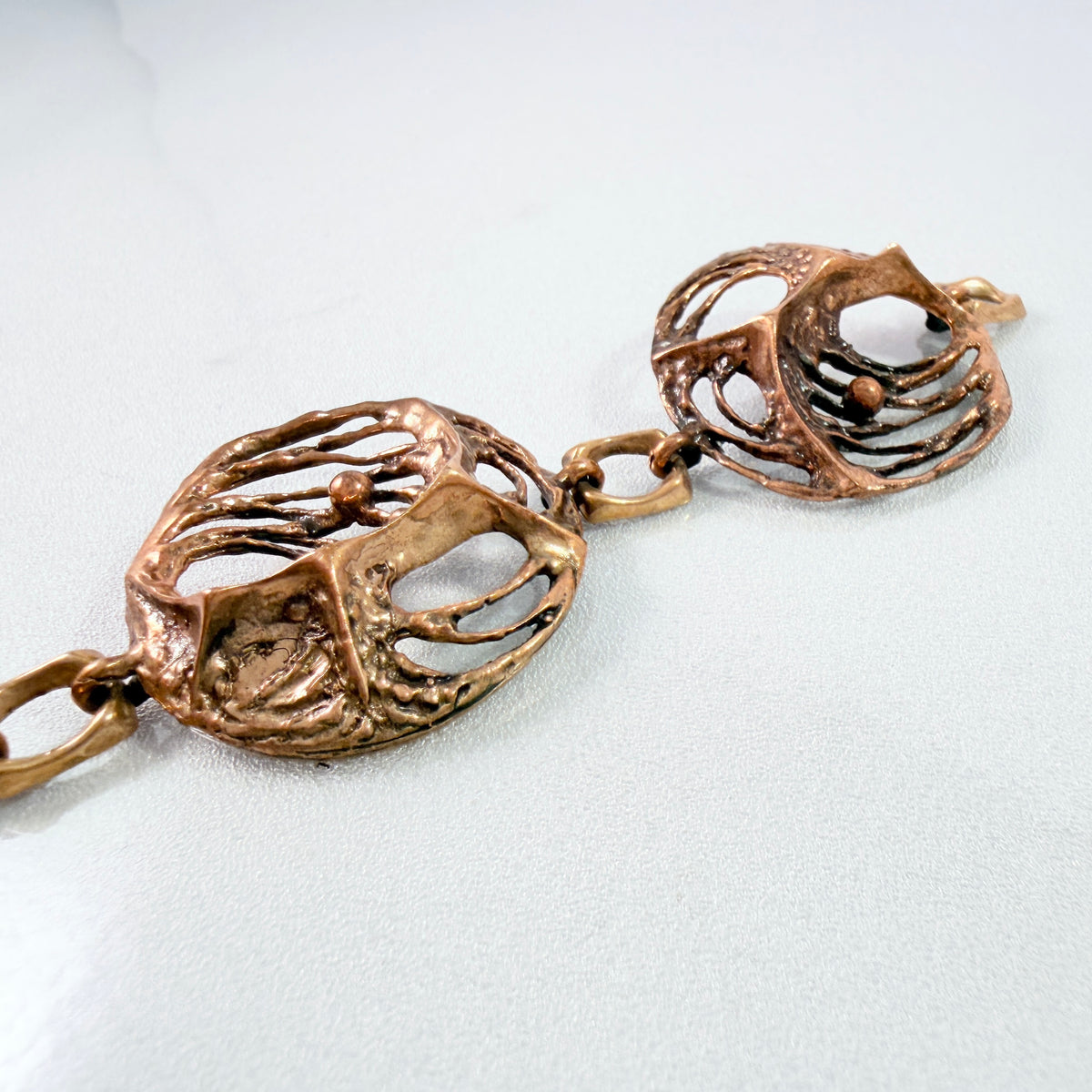 Karl Laine, Finland 1970s. Bold Vintage Bronze Spider Web Bracelet.