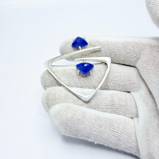 Vintage ca 1960-70s. Large Modernist Solid Silver Chalcedony Brooch.