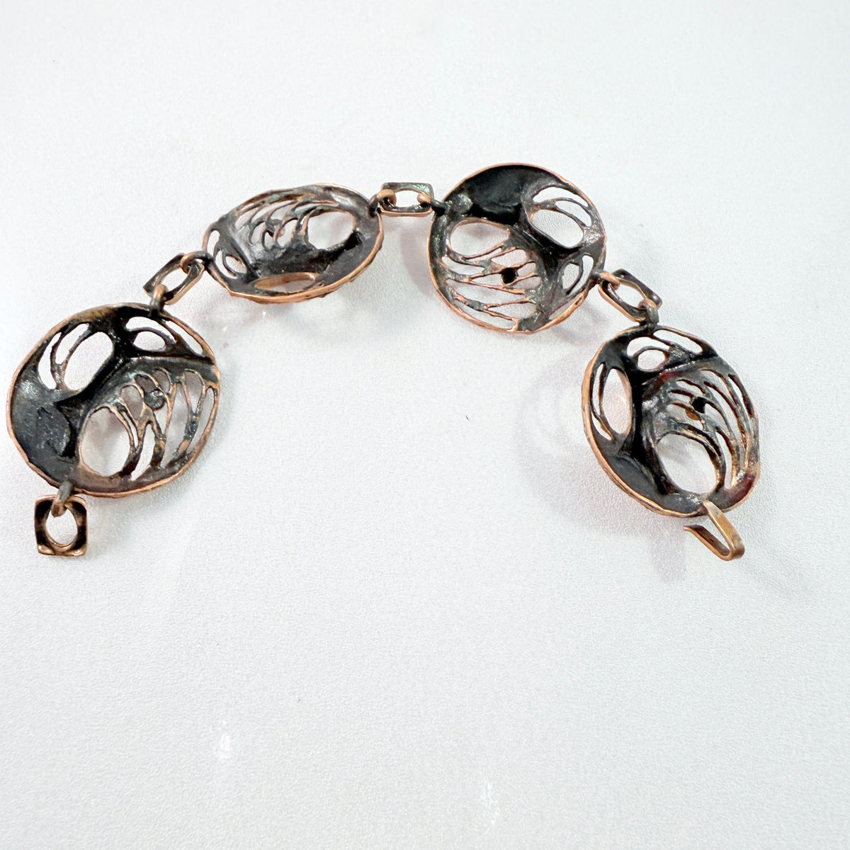 Karl Laine, Finland 1970s. Bold Vintage Bronze Spider Web Bracelet.