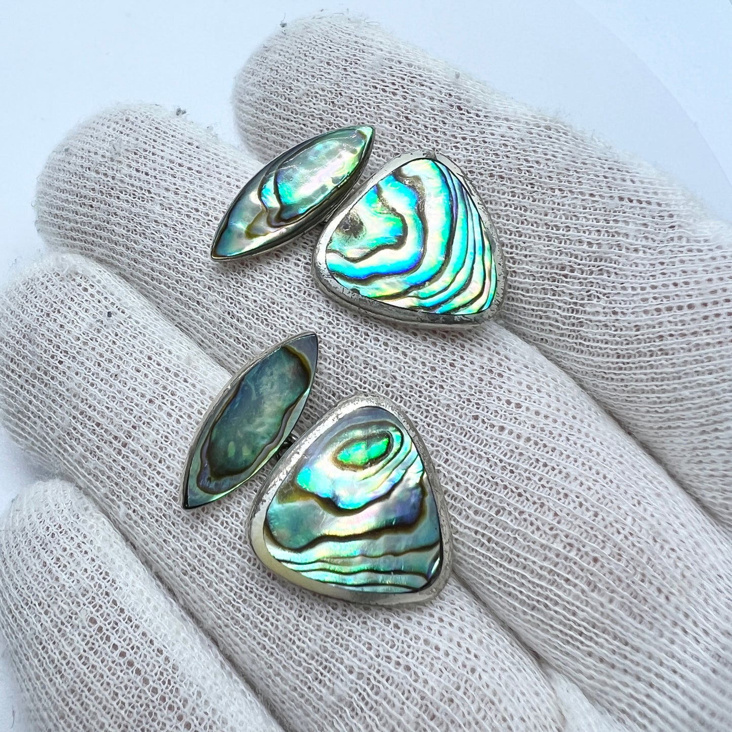 Ataahua Sterling, New Zealand. Vintage Sterling Silver Abalone Cufflinks.