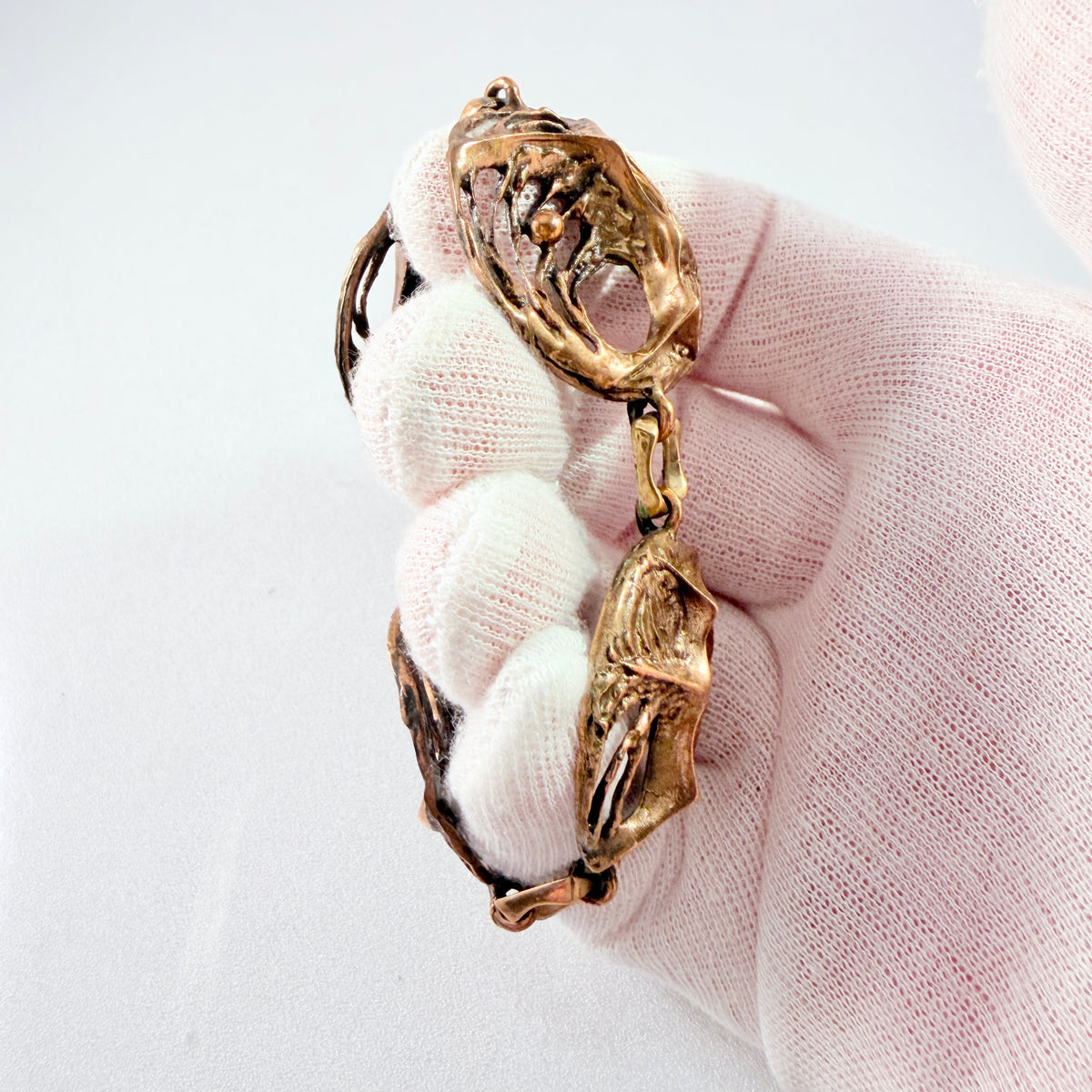 Karl Laine, Finland 1970s. Bold Vintage Bronze Spider Web Bracelet.