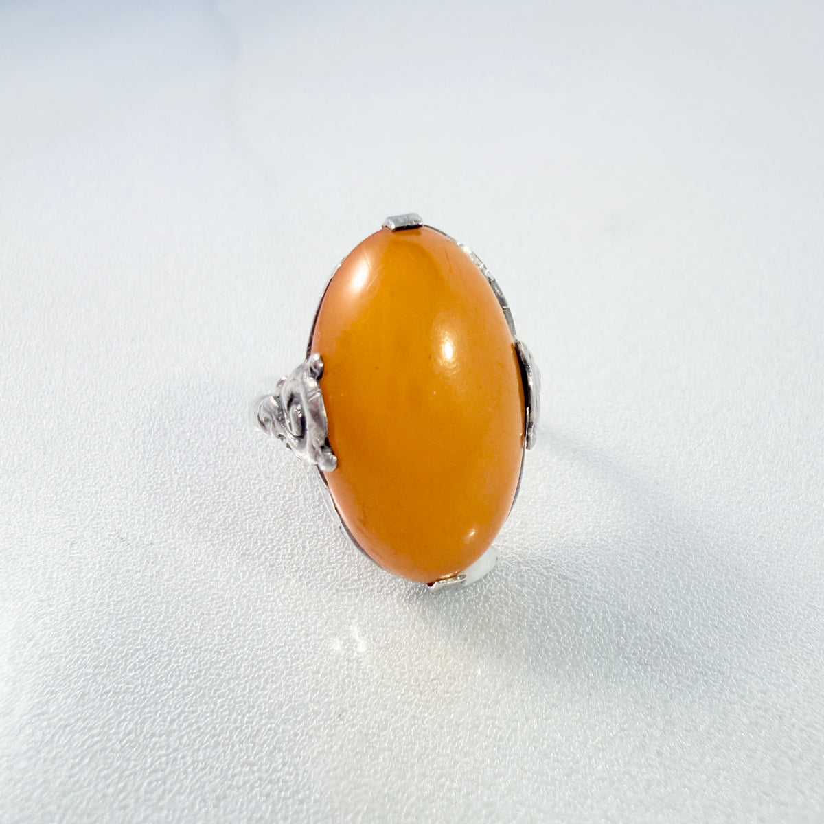 Early-mid 1900s Solid 830 Silver Amber Ring. Prob. Denmark.