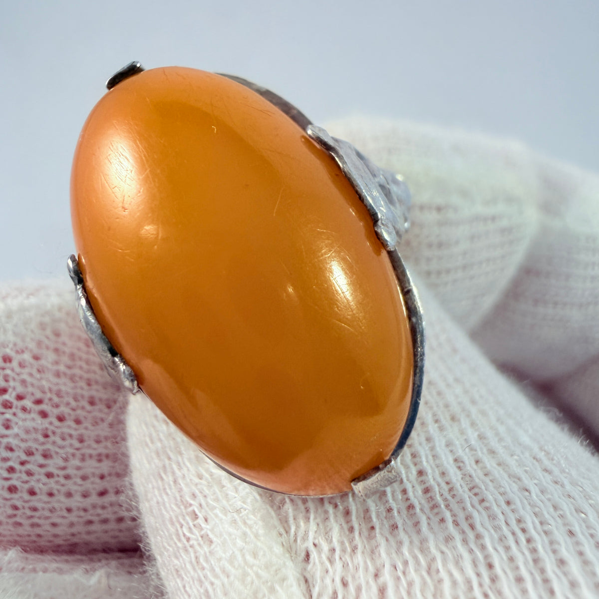 Early-mid 1900s Solid 830 Silver Amber Ring. Prob. Denmark.