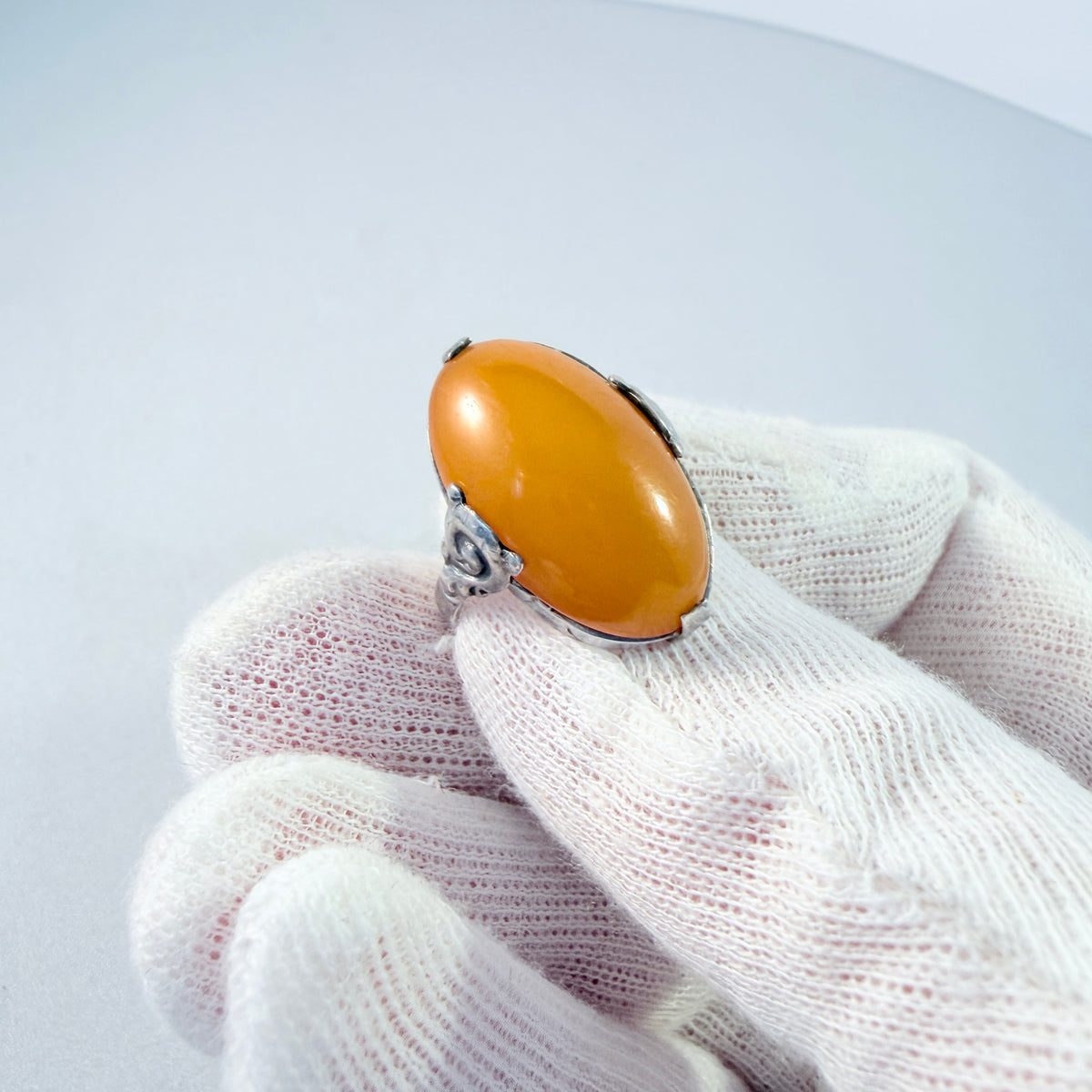 Early-mid 1900s Solid 830 Silver Amber Ring. Prob. Denmark.