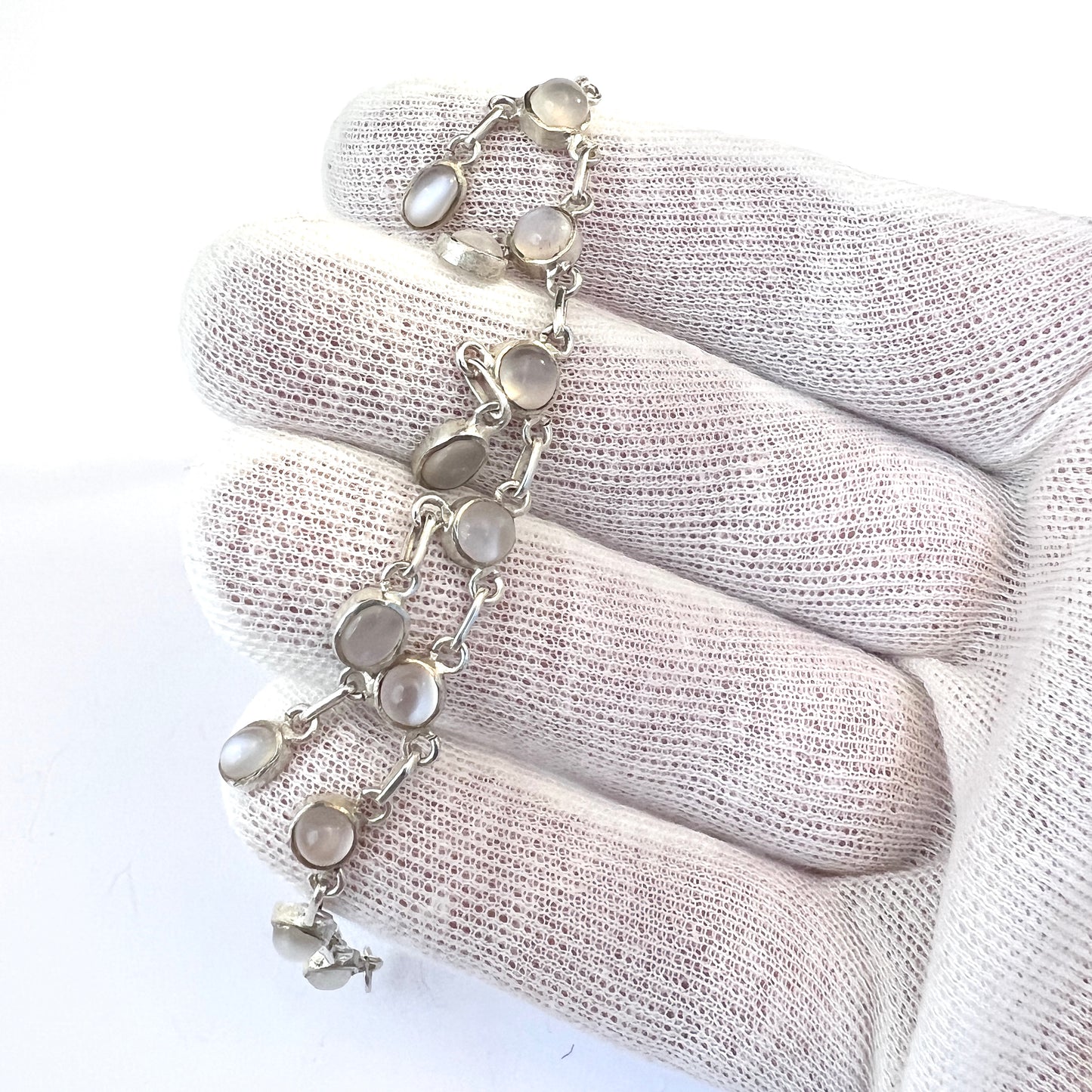 Vintage Solid Silver Moonstone Bracelet.