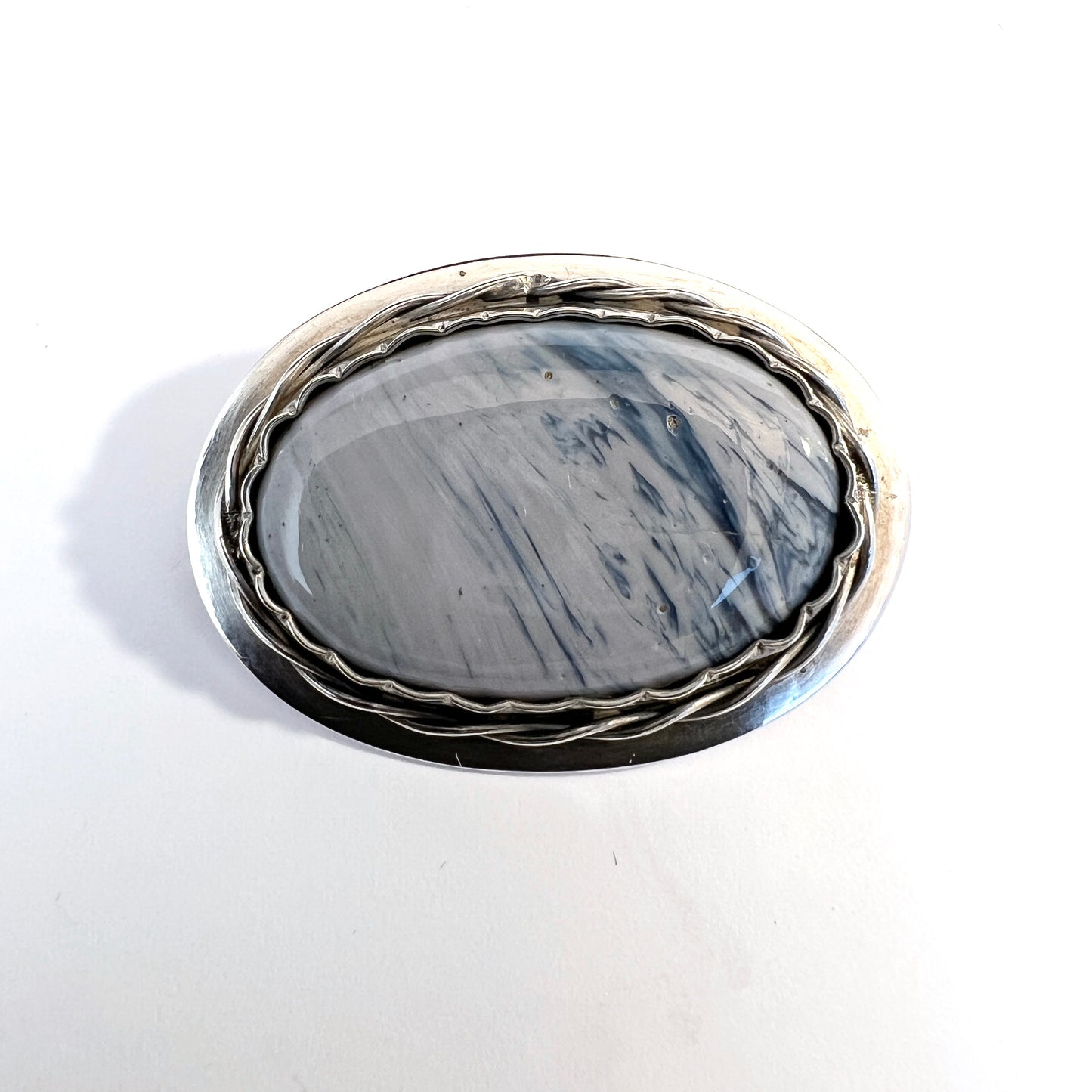 Gustaf Asp, Sweden 1962. Vintage Solid Silver Bergslagen-stone Brooch.