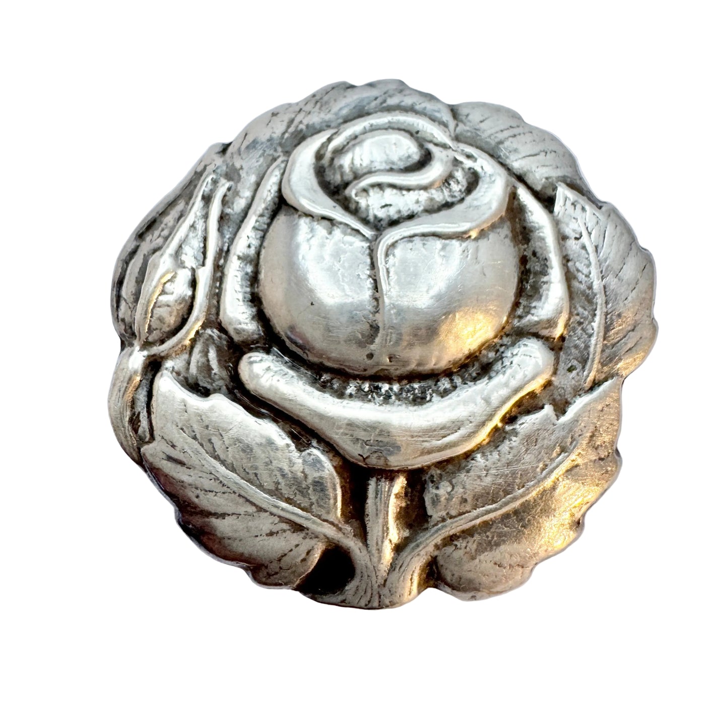 Bernhard Hertz, Denmark 1917 Antique Rose Flower Solid Silver Brooch