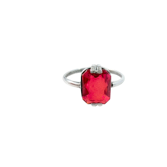 Svedboms, Sweden 1951. Vintage Solid Silver Blood Red Synthetic Spinel Ring.