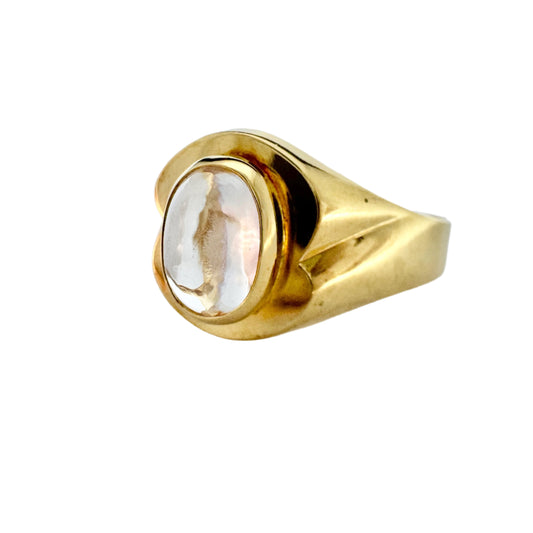 Ekström, Sweden 1984. Vintage 18k Gold "Pool of Light" Rock Crystal Ring.