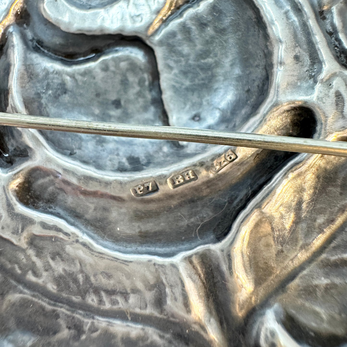 Bernhard Hertz, Denmark 1917 Antique Rose Flower Solid Silver Brooch