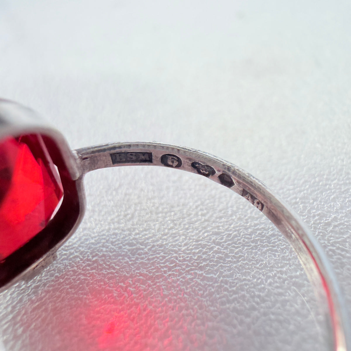 Svedboms, Sweden 1951. Vintage Solid Silver Blood Red Synthetic Spinel Ring.