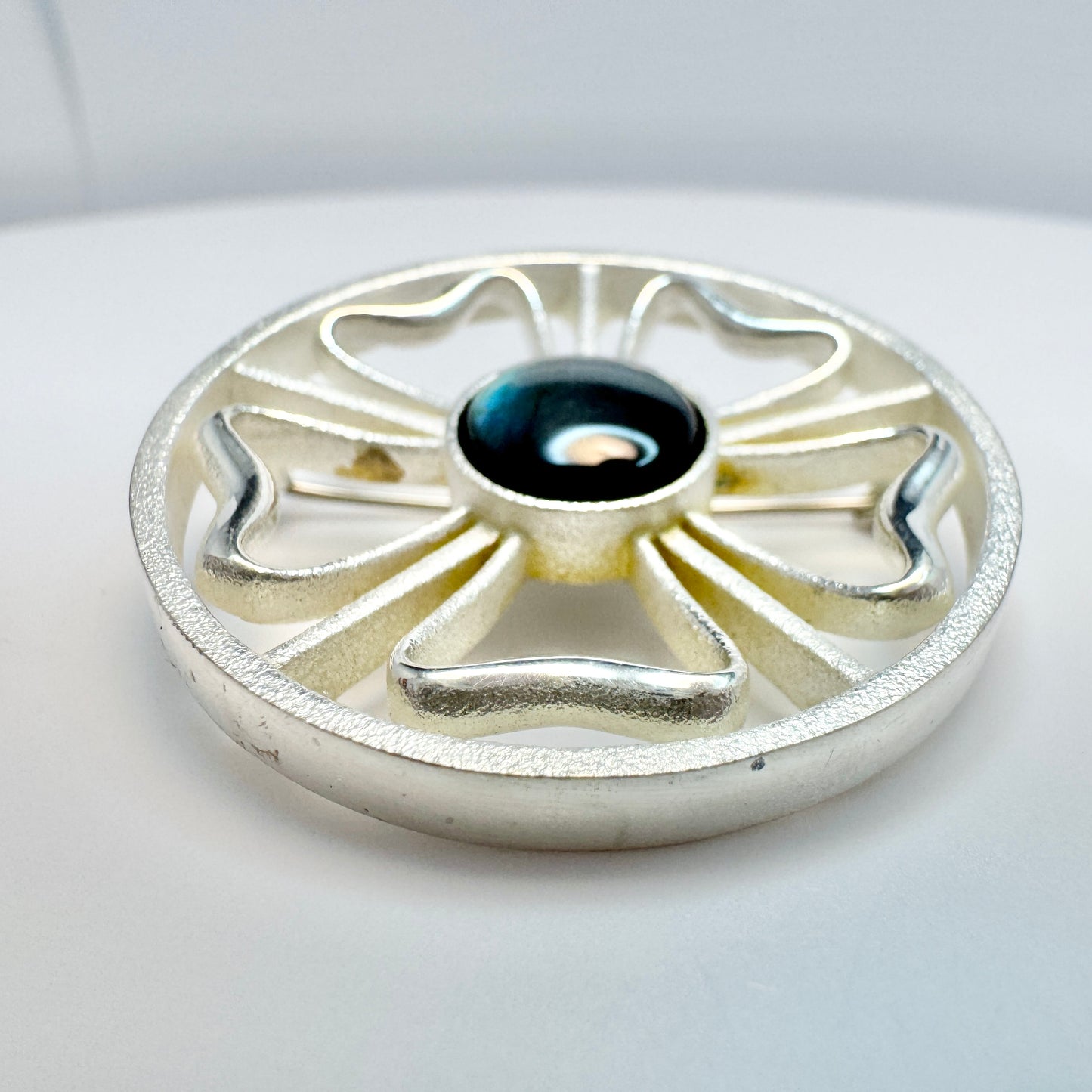 Kalevala Koru, Finland. Vintage Sterling Silver Spectrolite Brooch.