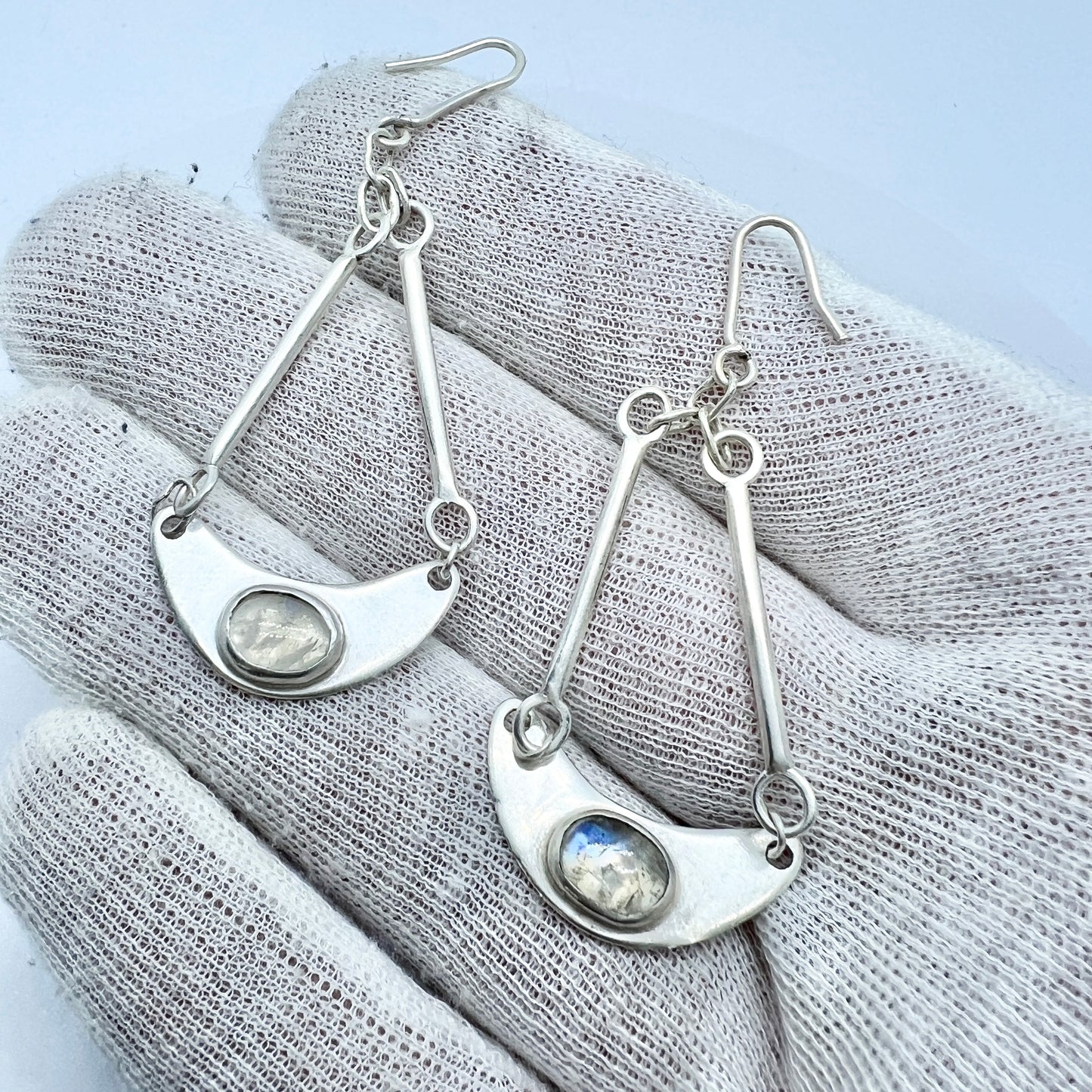 Vintage 950 Sterling Silver Moonstone Earrings.