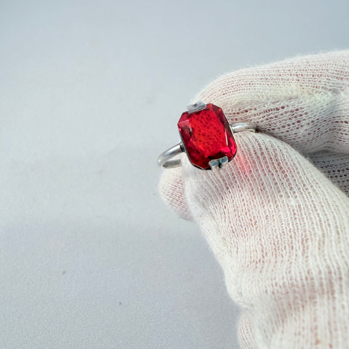 Svedboms, Sweden 1951. Vintage Solid Silver Blood Red Synthetic Spinel Ring.