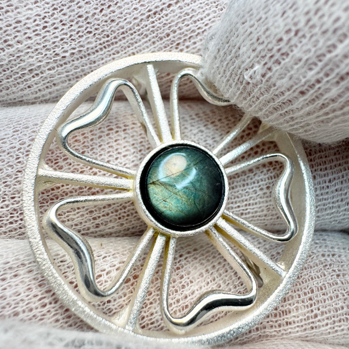 Kalevala Koru, Finland. Vintage Sterling Silver Spectrolite Brooch.