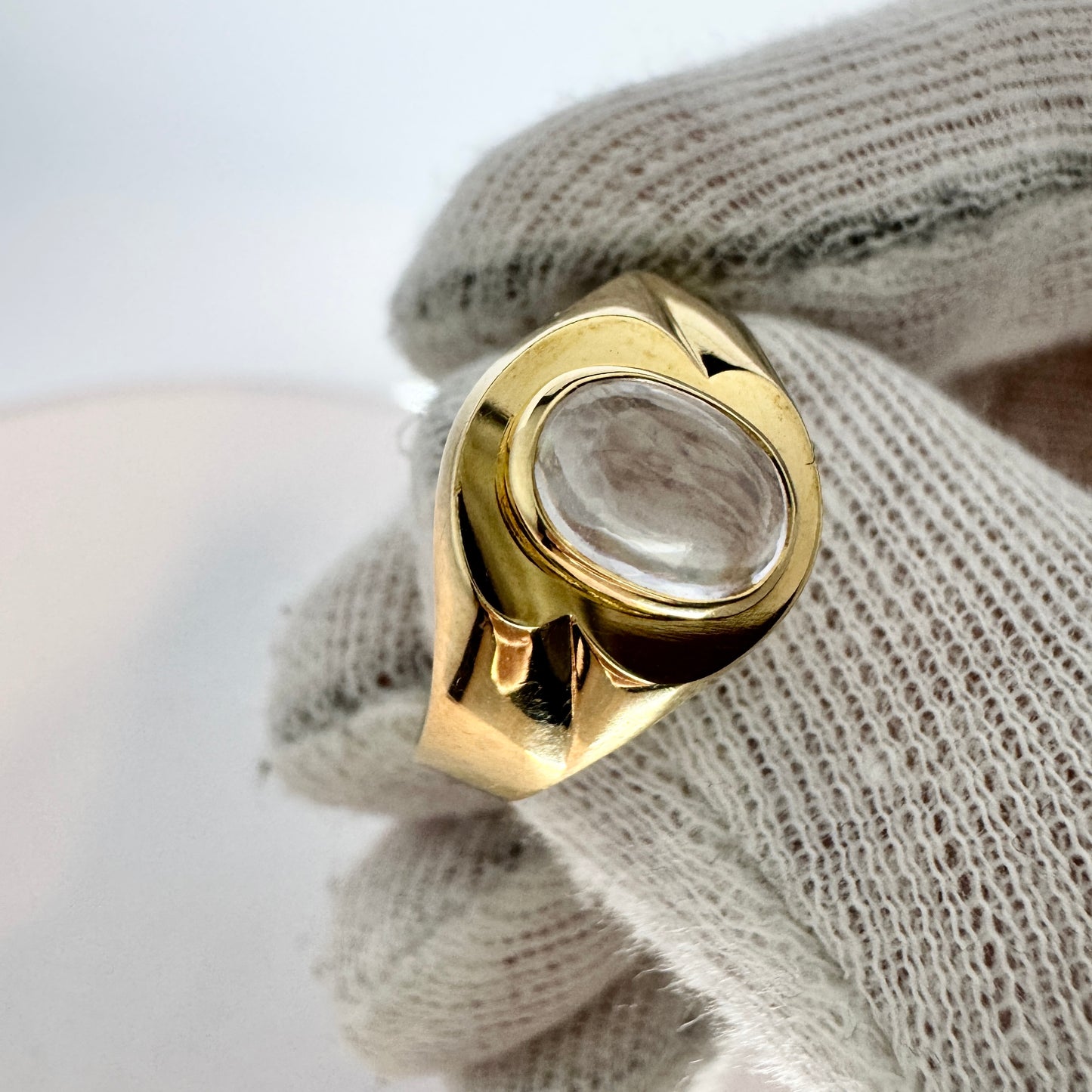 Ekström, Sweden 1984. Vintage 18k Gold "Pool of Light" Rock Crystal Ring.