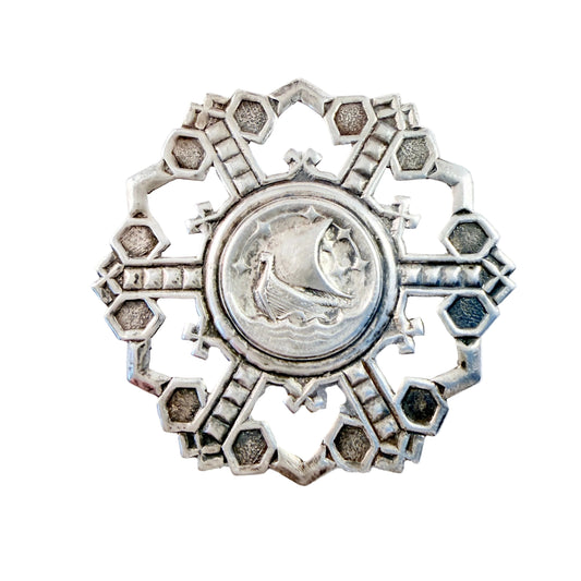 Sweden 1940s. Vintage Solid Silver Viking Ship Brooch.