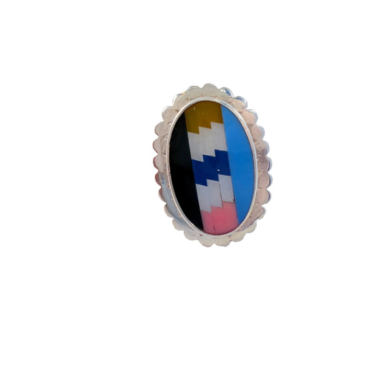 Sterling Silver Stone Inlay Ring. Possibly, Zuni, New Mexico