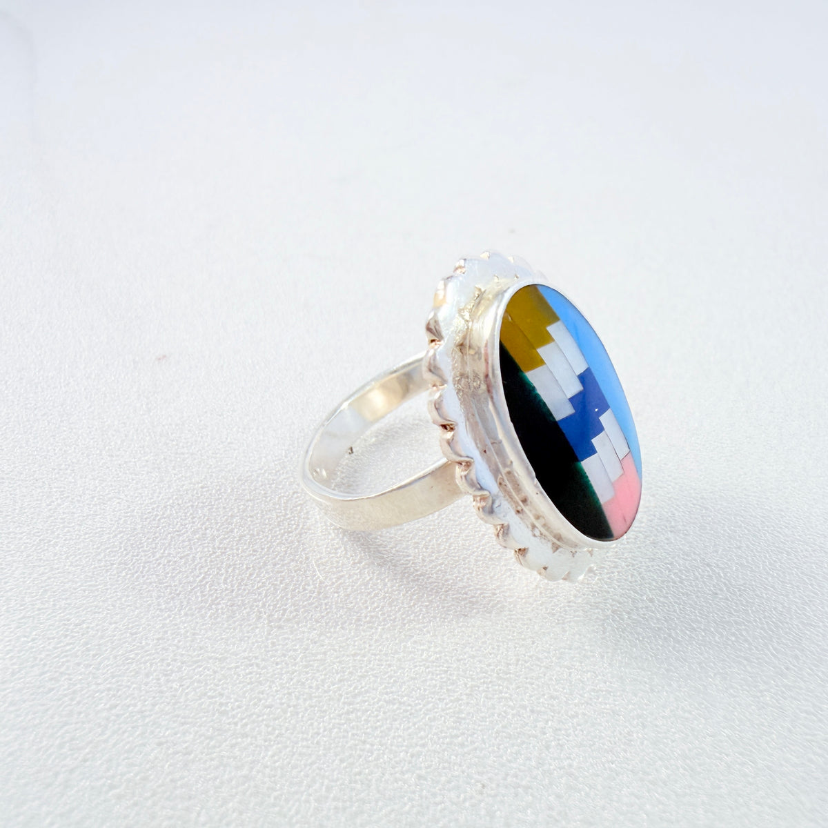 Sterling Silver Stone Inlay Ring. Possibly, Zuni, New Mexico