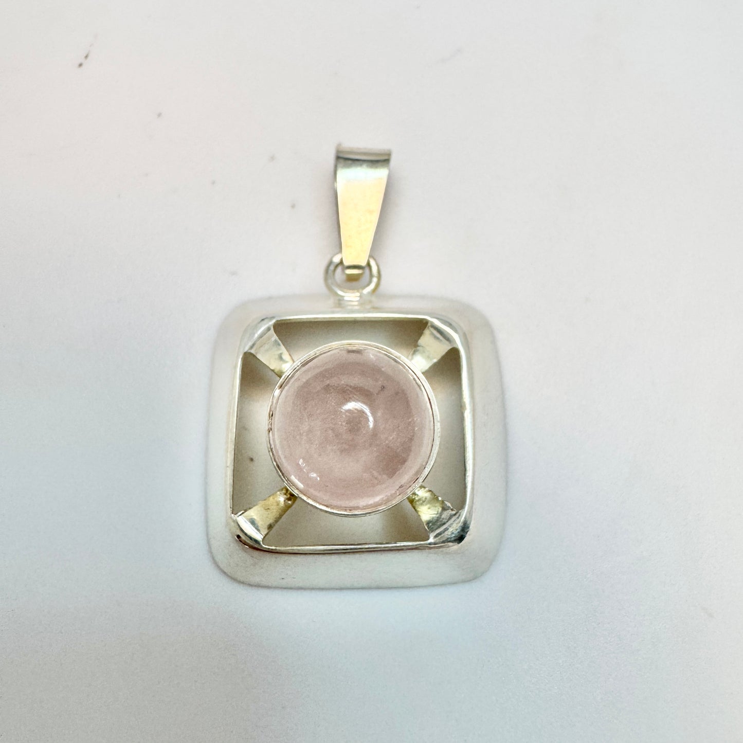 Finland 1960-70s. Vintage Solid Silver Rose Quartz Pendant.