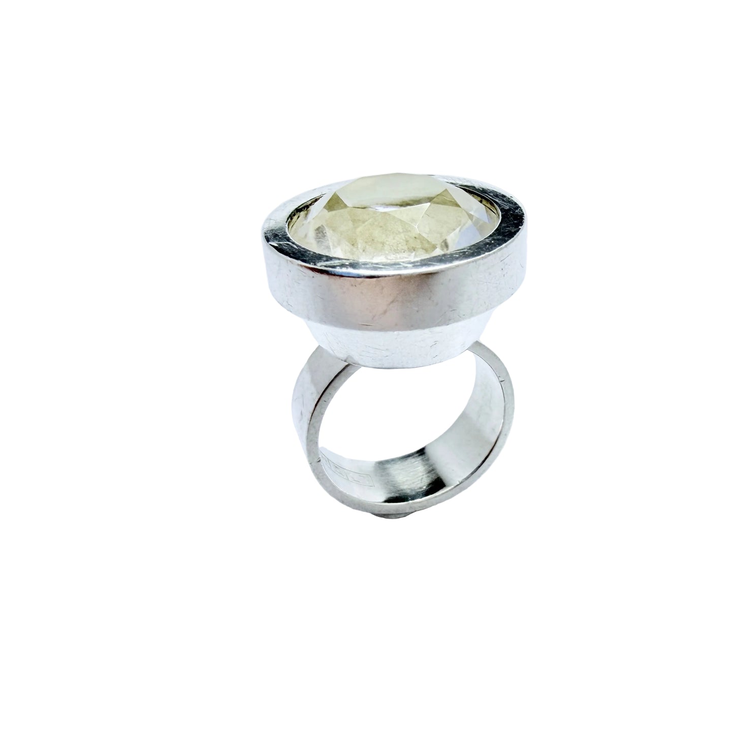 Elis Kauppi, Kupittaan Kulta, Finland 1964. Vintage Solid Silver Rock Crystal Ring