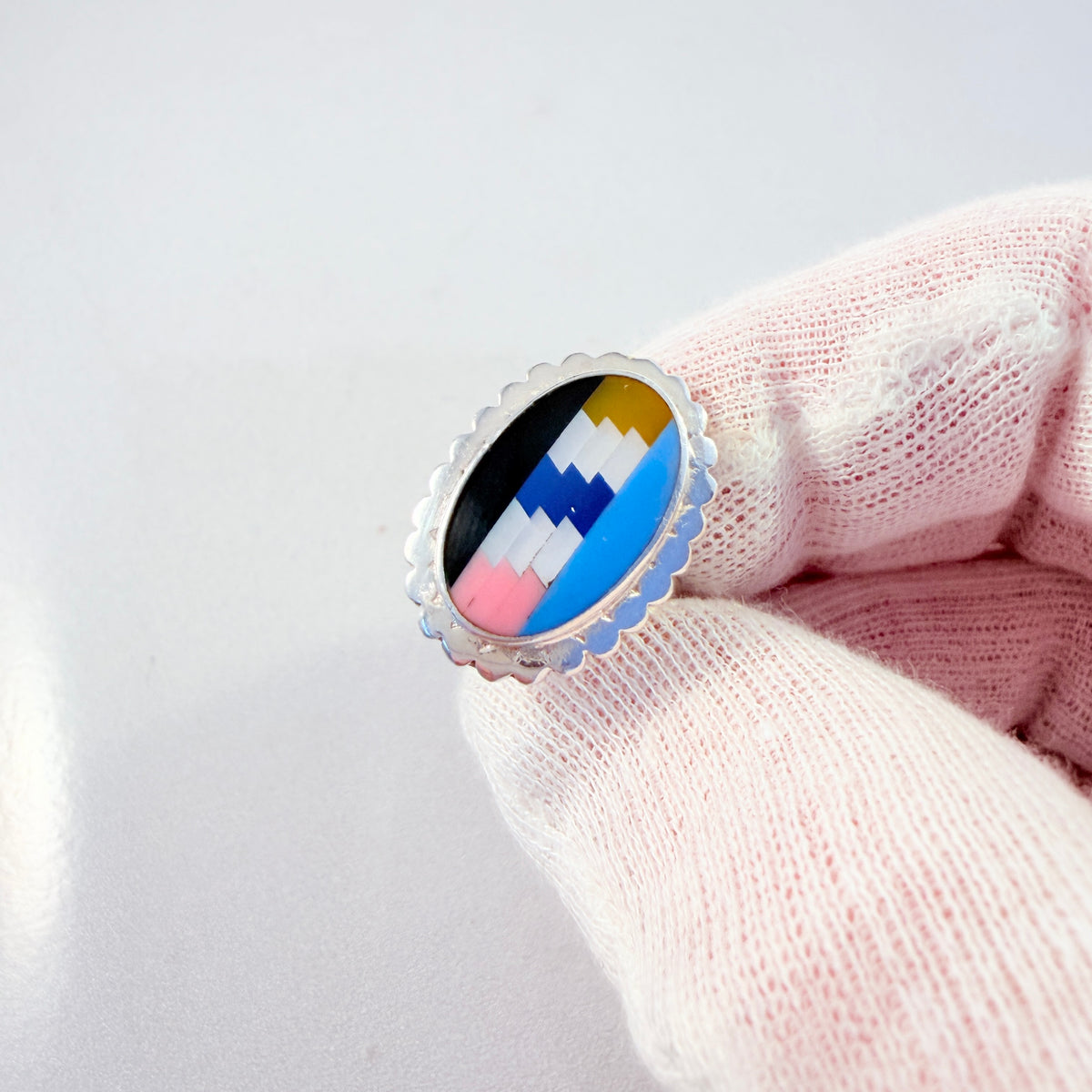 Sterling Silver Stone Inlay Ring. Possibly, Zuni, New Mexico