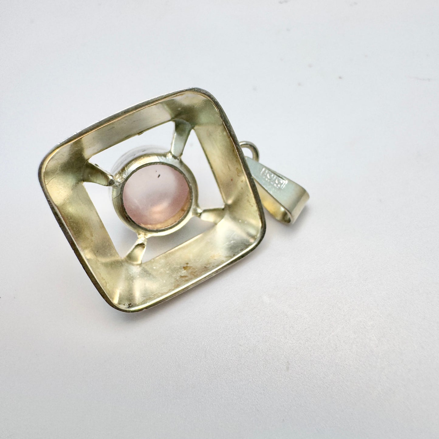 Finland 1960-70s. Vintage Solid Silver Rose Quartz Pendant.
