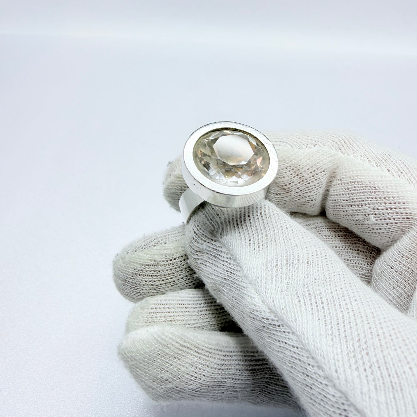 Elis Kauppi, Kupittaan Kulta, Finland 1964. Vintage Solid Silver Rock Crystal Ring
