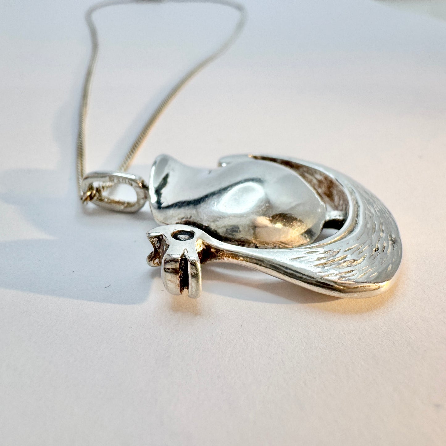 Denmark / Norway. Vintage Solid Silver Viking Ship Pendant Unisex Necklace.