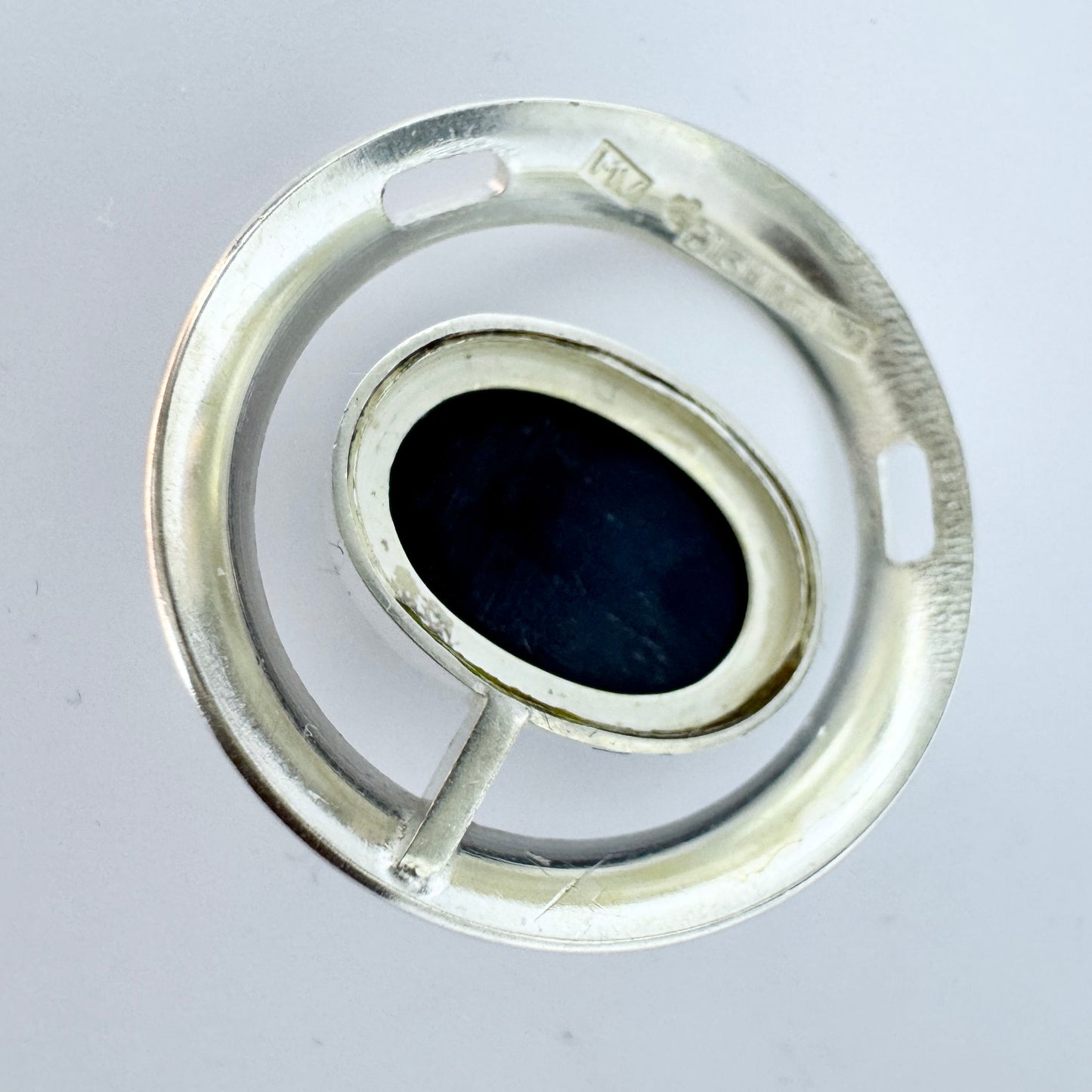 Martti Viikinniemi, Finland 1965. Vintage Solid Silver Obsidian Pendant.