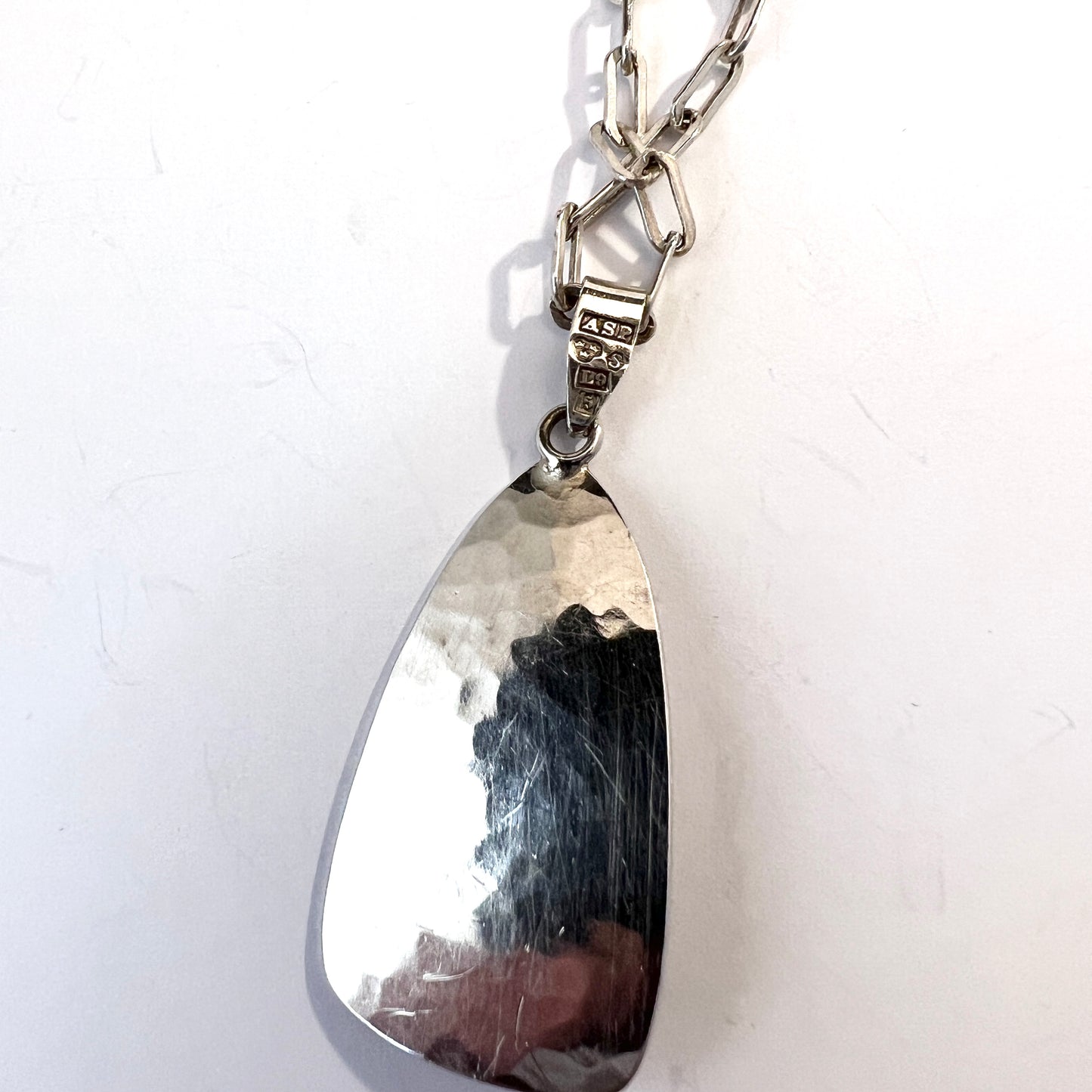 Gustaf Asp, Sweden 1961. Vintage Solid Silver Bergslagen-stone Pendant Necklace.