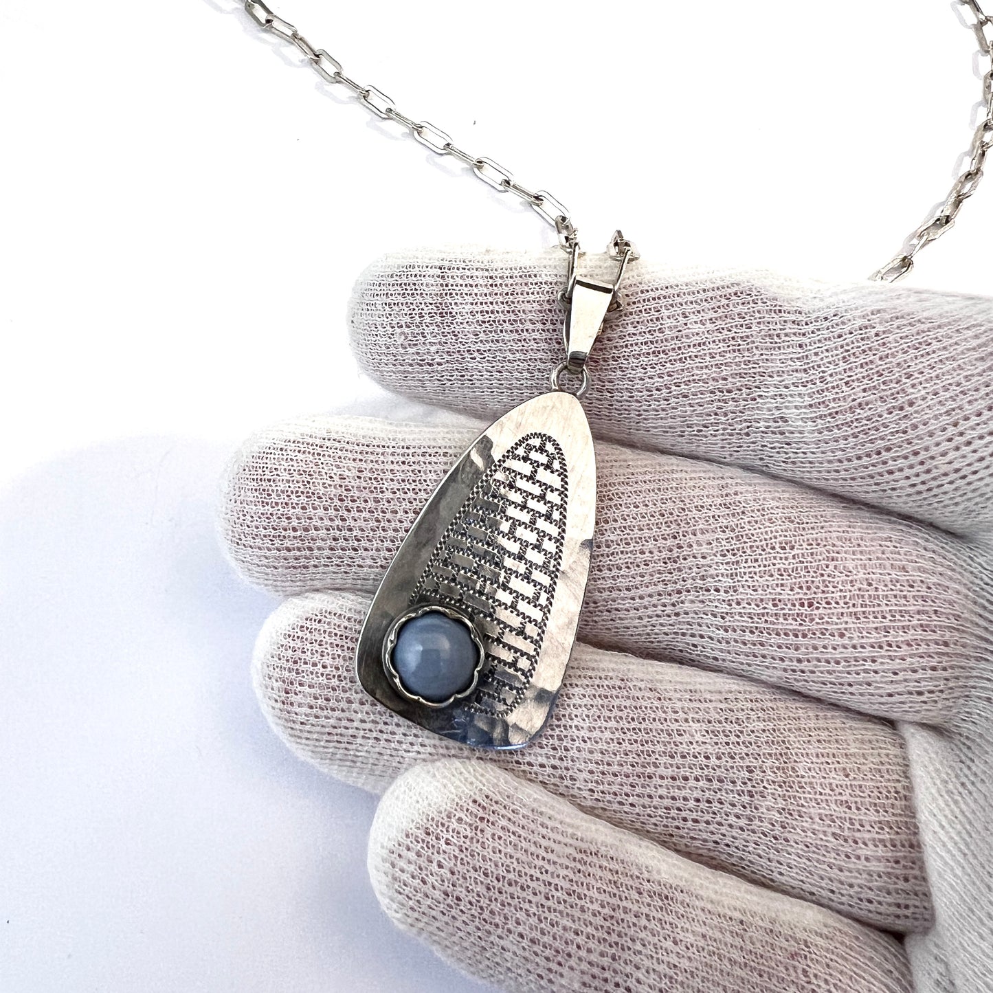 Gustaf Asp, Sweden 1961. Vintage Solid Silver Bergslagen-stone Pendant Necklace.