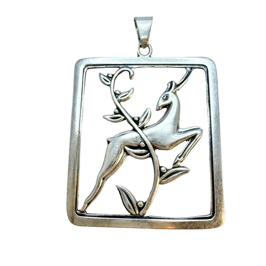 Sweden 1940s. Vintage Sterling Silver Deer Pendant.
