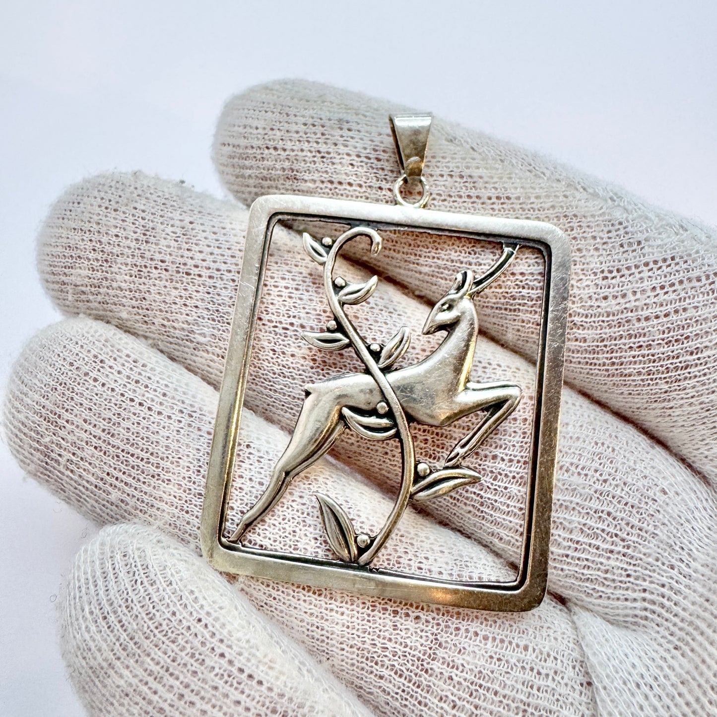 Sweden 1940s. Vintage Sterling Silver Deer Pendant.