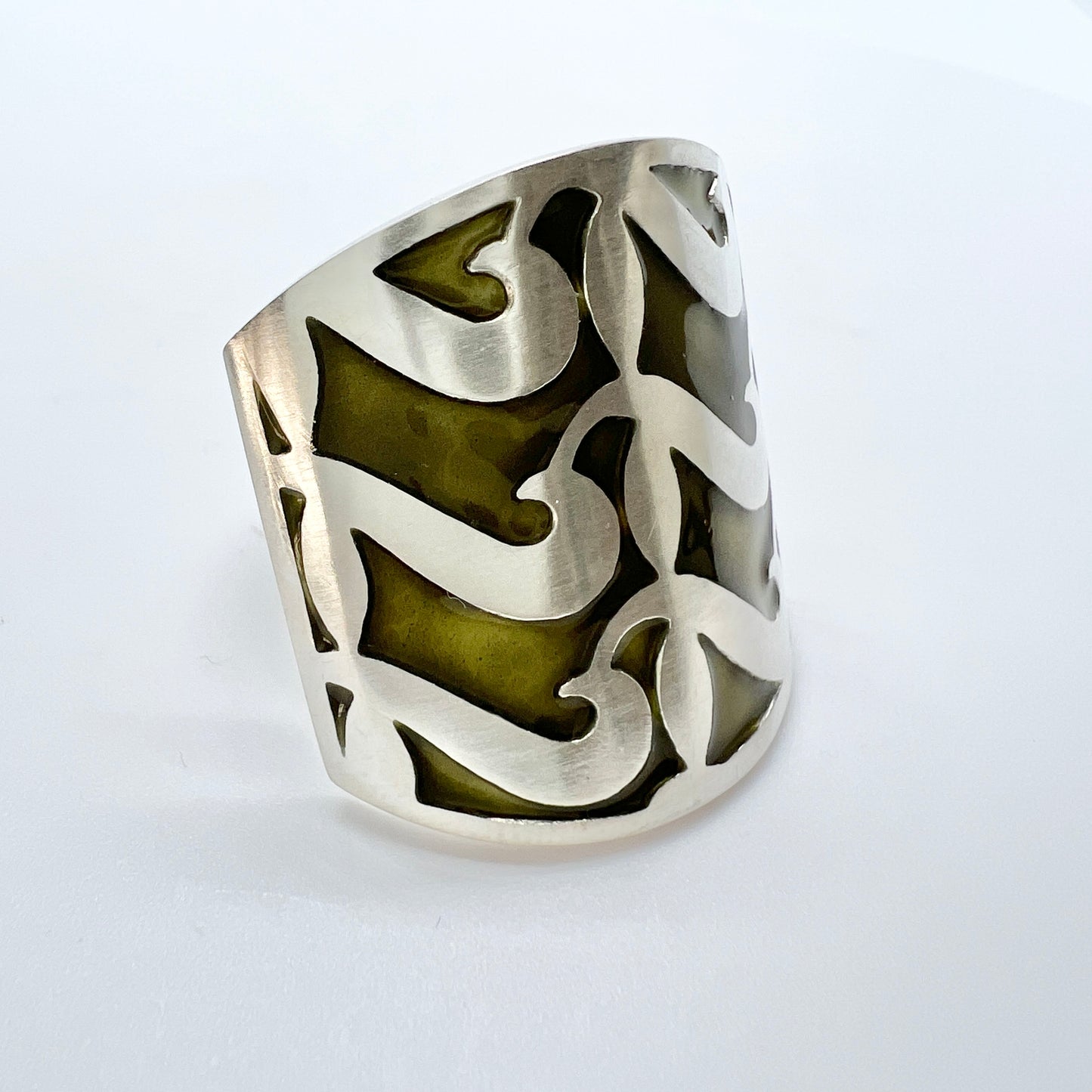 David-Andersen designer Millie Behrens Vintage Bold Sterling Silver Enamel Adjustable Size Ring
