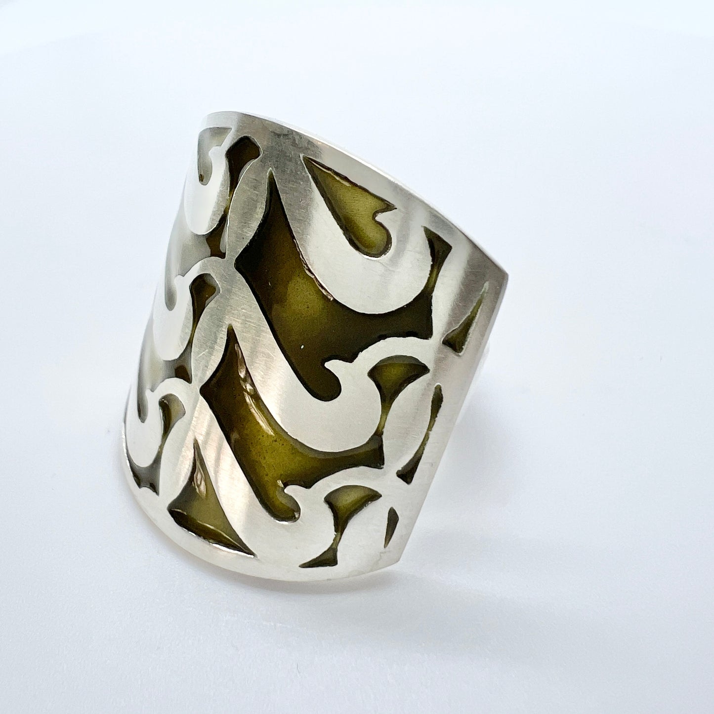 David-Andersen designer Millie Behrens Vintage Bold Sterling Silver Enamel Adjustable Size Ring