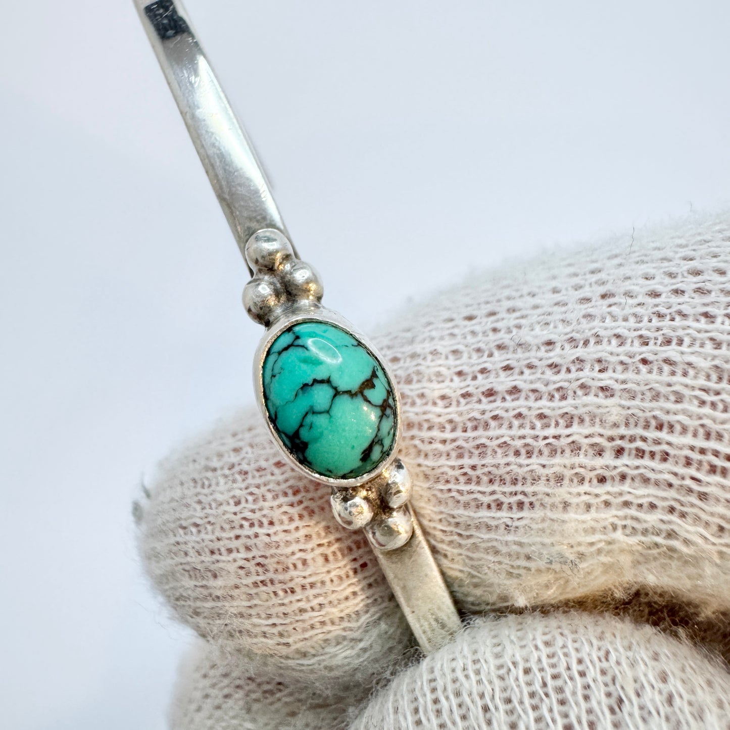 Vintage Native American Sterling Silver Turquoise Cuff Bangle Bracelet.