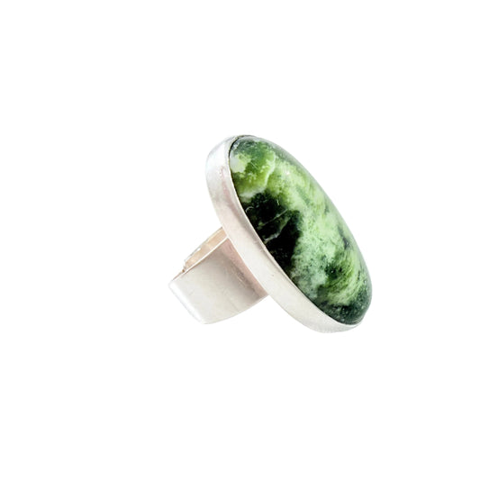 Denmark / Norway. Vintage Sterling Silver Green Hardstone Adjustable Size Ring.