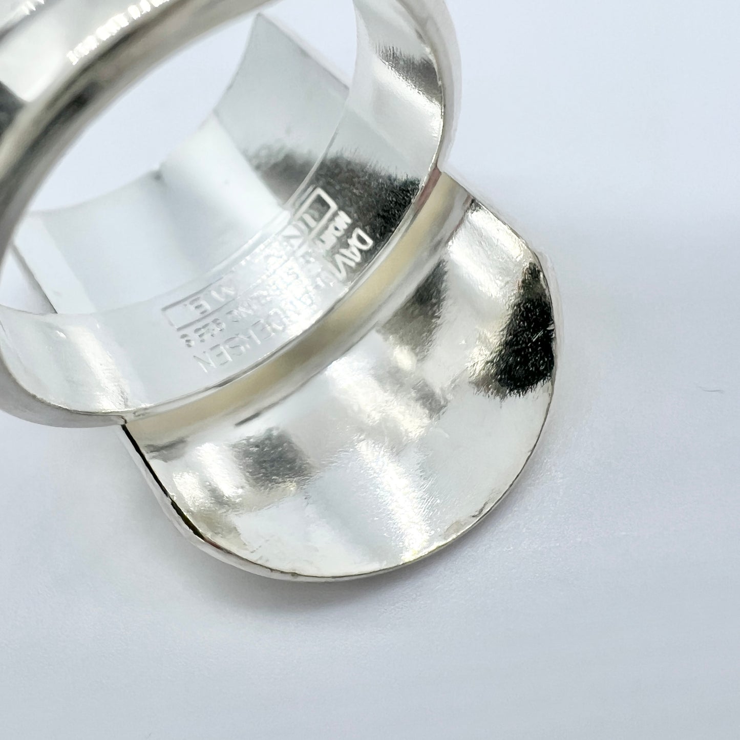 David-Andersen, design Millie Behrens, Norway Bold Sterling Silver Enamel Vintage Adjustable Size Ring.