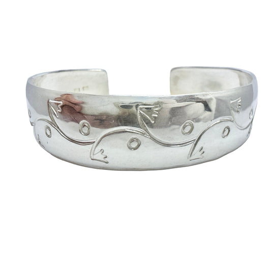 Holmström, Sweden 1983. Vintage Sterling Silver Flower Cuff Bracelet.