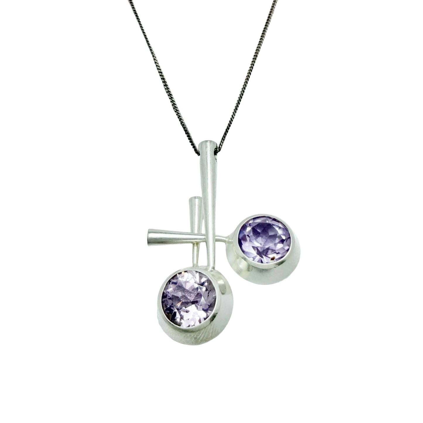 Tuomo Rissanen, Finland 1961. Vintage Solid SIlver Amethyst Pendant Necklace.