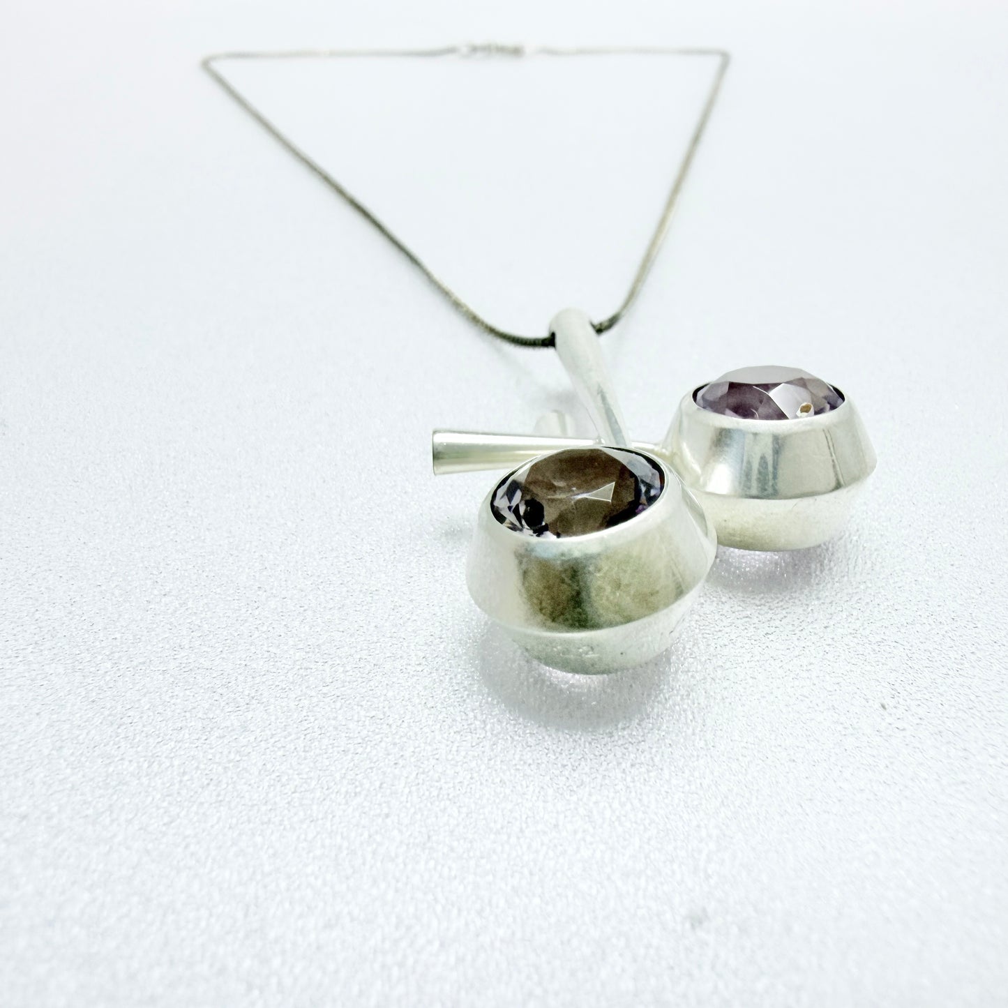 Tuomo Rissanen, Finland 1961. Vintage Solid SIlver Amethyst Pendant Necklace.