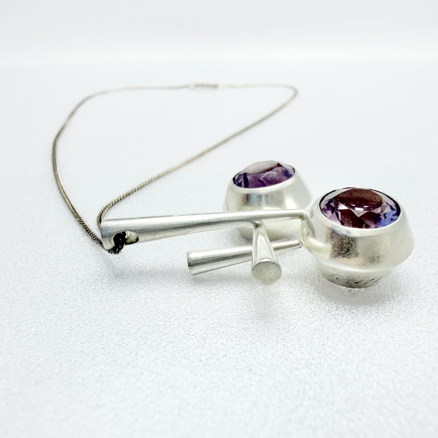 Tuomo Rissanen, Finland 1961. Vintage Solid SIlver Amethyst Pendant Necklace.