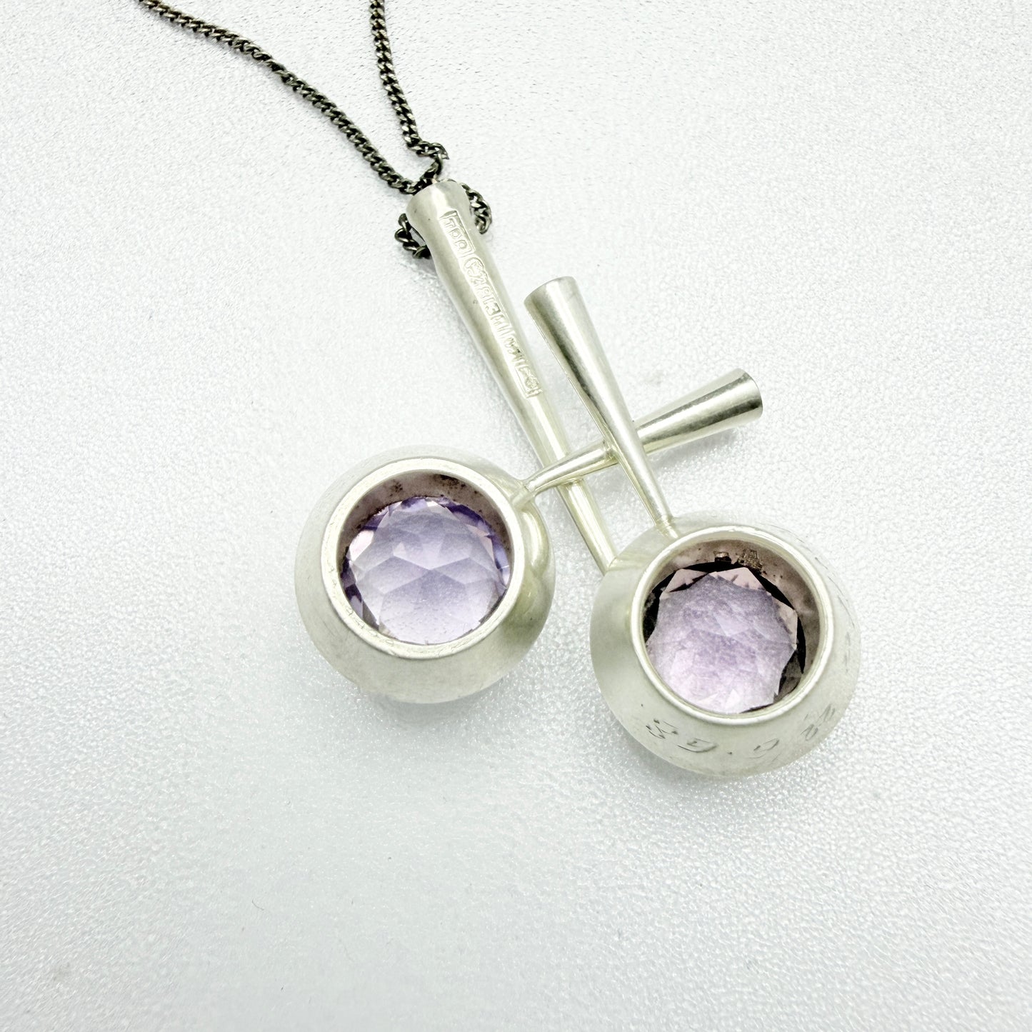 Tuomo Rissanen, Finland 1961. Vintage Solid SIlver Amethyst Pendant Necklace.