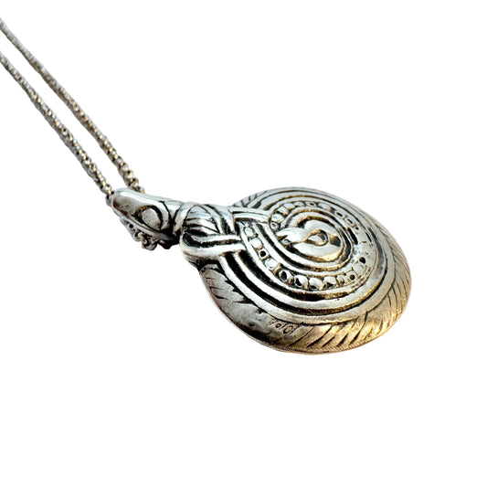Sweden 1965. Vintage Viking Copy Snake Pendant Solid Silver Necklace.
