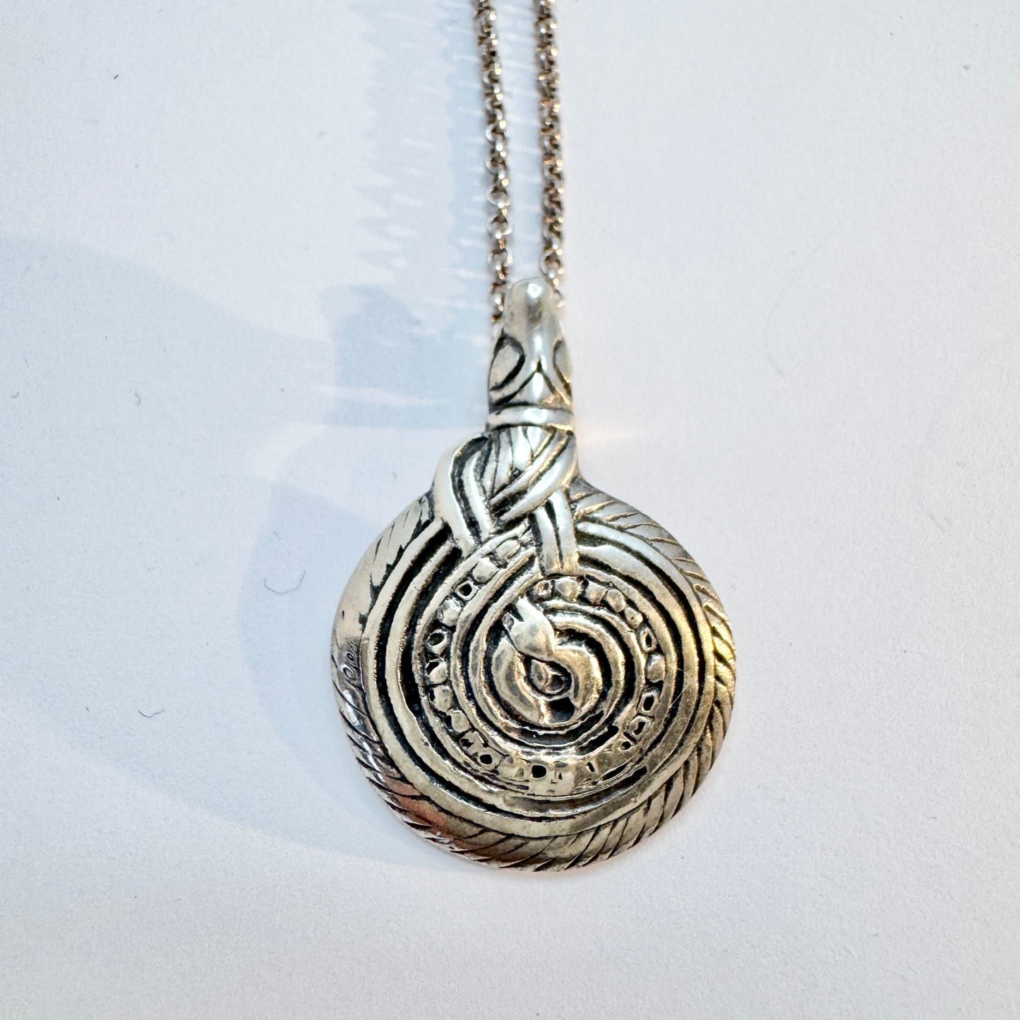 Sweden 1965. Vintage Viking Copy Snake Pendant Solid Silver Necklace.