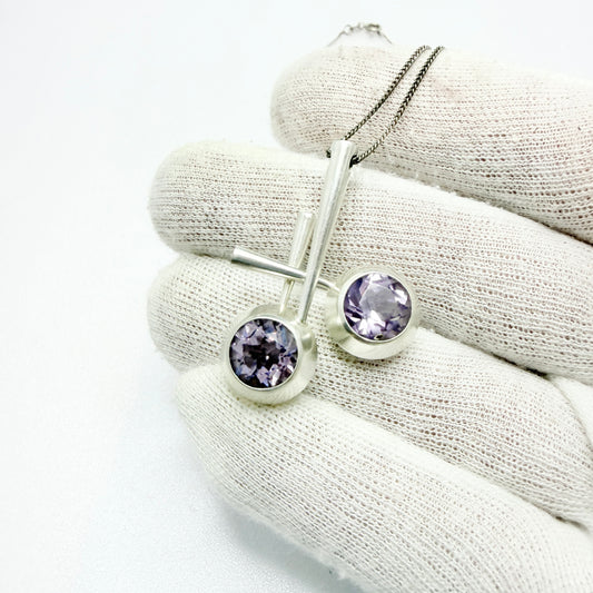 Tuomo Rissanen, Finland 1961. Vintage Solid SIlver Amethyst Pendant Necklace.