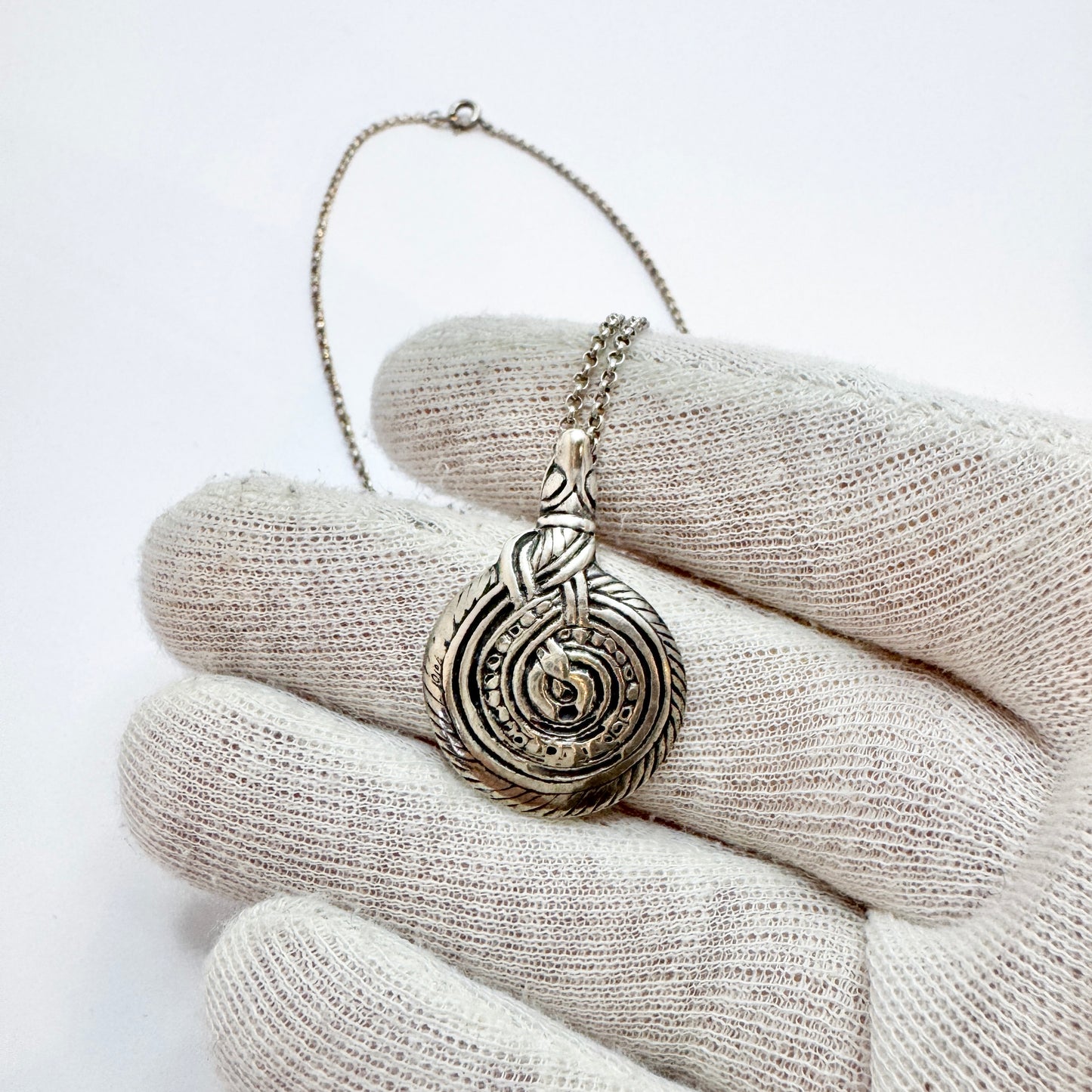 Sweden 1965. Vintage Viking Copy Snake Pendant Solid Silver Necklace.