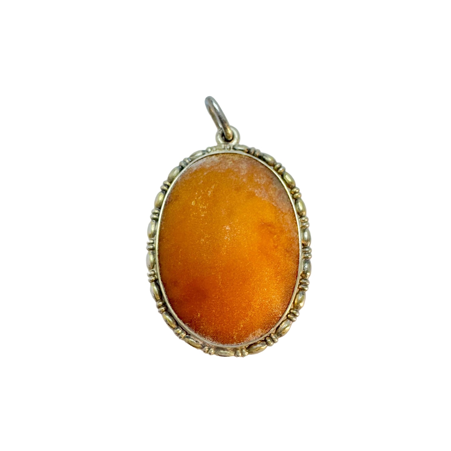Vintage c 1930 Solid Silver Amber Pendant.